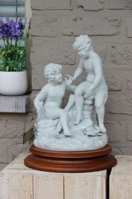 Vintage Capodimonte bisque porcelain Angels putti figurine Statue wood base