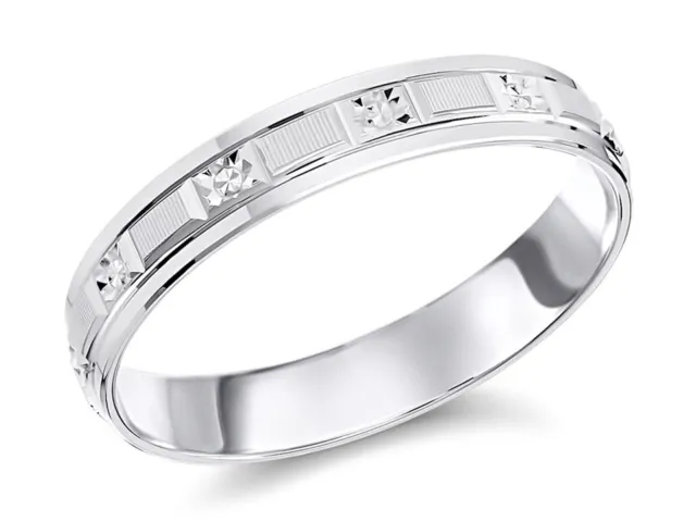 F.Hinds Women's 9ct White Gold Diamond Cut Wedding Ring - 3.5mm