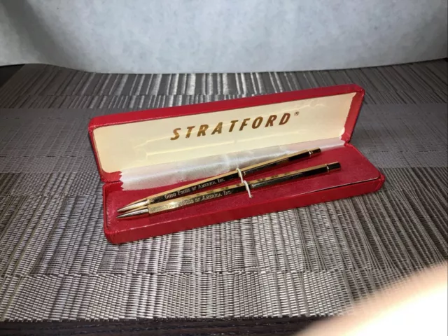 Vintage Stratford Gold Toned Pen & Pencil Set in Original Case
