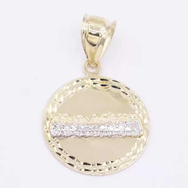 1 1/4" Round The Last Supper Diamond Cut Charm Pendant Real 10K Yellow Gold