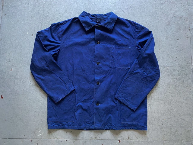 70s Vintage French Workwear Sanfor USSR Faded Blue Work Jacket Chore Coat XL