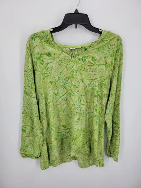 Soft Surroundings Top Womens Small Green Tie Dye Long Sleeve Hooded Pullover