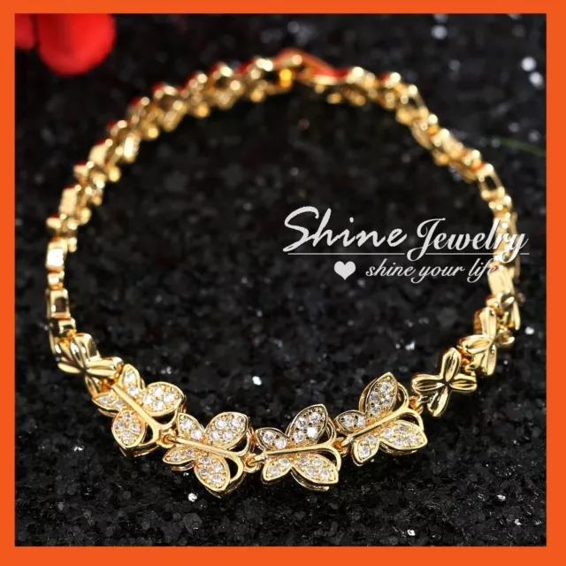 9K GOLD FILLED FANCY Crystal BUTTERFLY BAND MUM HER GIFT BRIDAL BANGLE BRACELET