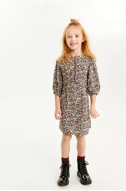 New With Tags! Next Girls Multi Floral Print Puff Sleeve Dress Age 15 Years Wow!