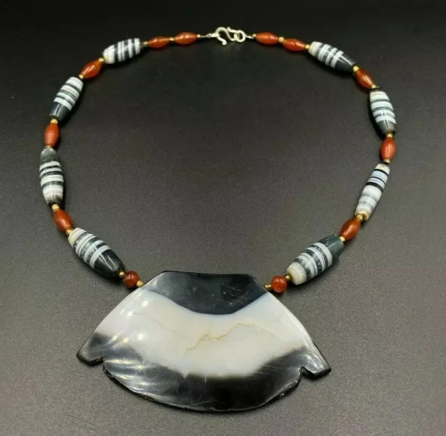 Antique Banded Agate Carnelian Beads Mala from Burma south east Asia