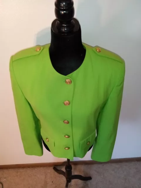 1990s JH Collectibles Sz 6 Neon Green Shorty Military-Style Jacket *Sgt Pepper