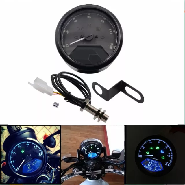 Universal Blue LCD Digital Tachometer Speedometer Odometer Motorcycle 12000RPM