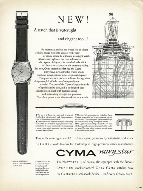 1950S ORIGINAL VINTAGE Cyma Navy Star Navystar Watch Ship Art Print Ad ...