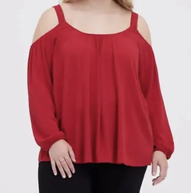 NEW Torrid Crinkle Gauze Cold Shoulder Red Blouse Shirt Plus Size 5X long Sleeve