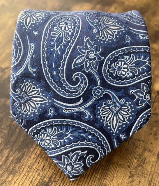 David Donahue Blue Paisley Tie 100% Silk Woven in Italy Made In USA Beautiful