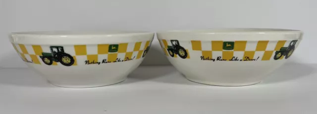 2 pc John Deere Bowls Gibson Design Cereal Soup Tractor Logo Bowl Deer