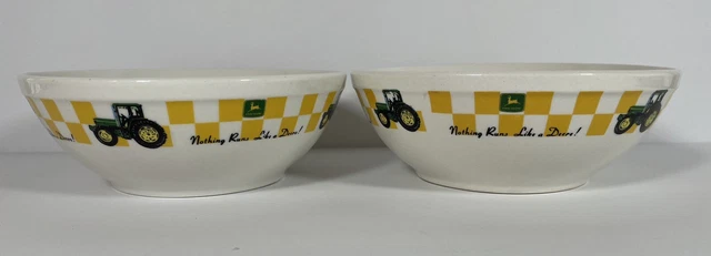 2 pc John Deere Bowls Gibson Design Cereal Soup Tractor Logo Bowl Deer