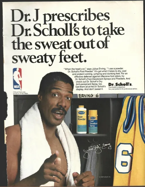 VINTAGE PRINT AD Dr. Scholl's Foot Powder Dr J Julius Erving NBA Color ...