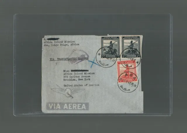 Congo Airmail Cover Pan Am Aba to New York USA via Lagos Nigeria 1942 Censored