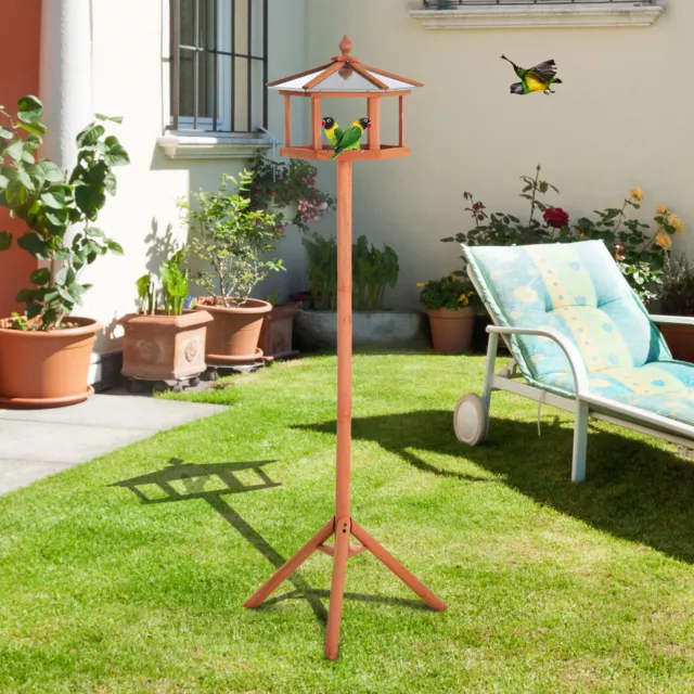 PawHut Bird Table Wooden Feeding Station with Stand for Garden Wooden 153cm 2