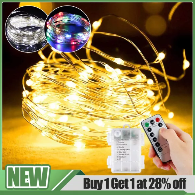 50-200 LED Battery Operated Mini LED Copper Wire String Fairy Lights With Remote