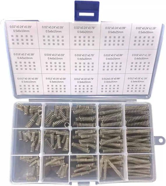 Molle Di Compressione Kit Assortimento, 225 Pezzi 15 Diverse Dimensioni Acciaio