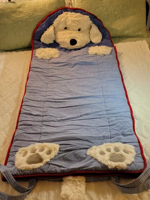 Pottery Barn Kids Shaggy Dog Sleeping Bag Blue Gingham Toddler Youth