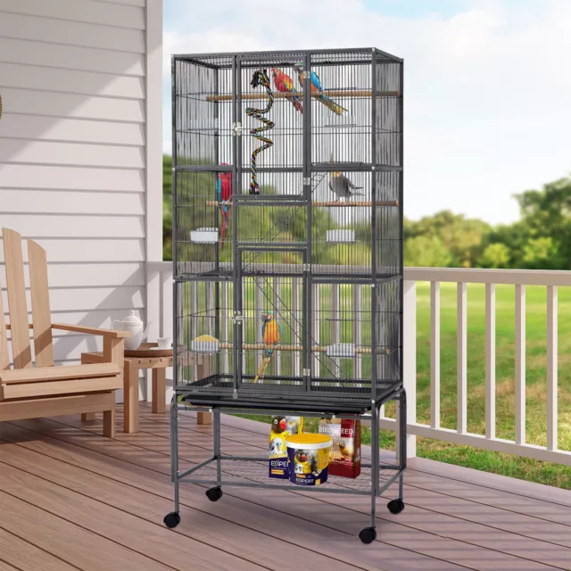 69" Large Flight Bird Cage Parrot Finch Cage with Rolling Stand Macaw Cockatoo