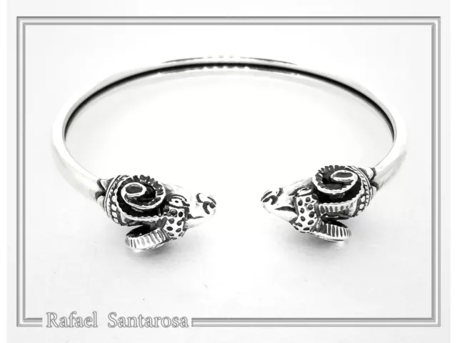 RAM HEAD SILVER bangle bracelet. double rams greek bangle handmade sterling  $140.00 - PicClick