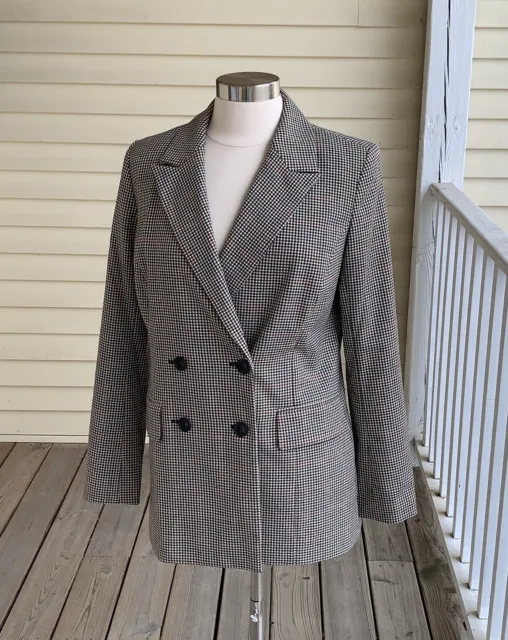 Trouve Blazer Houndstooth Plaid Double Breasted Sz Small Brown Windowpane Jacket 2