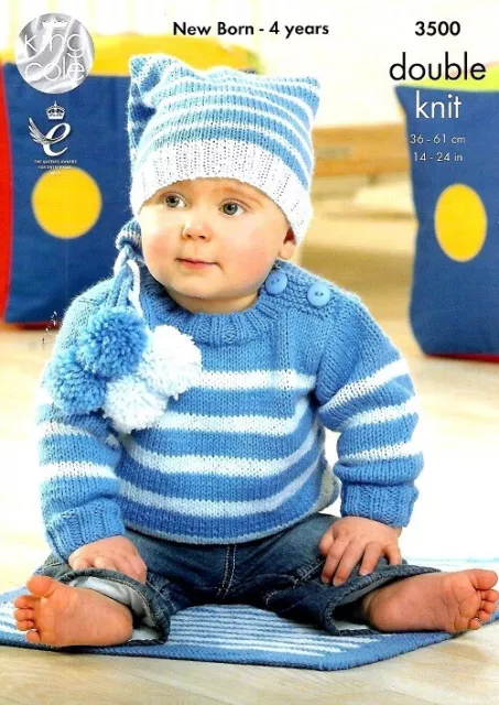 King Cole neues Strickmuster 3500 Baby Pullover Jacke Decke Mütze 14-24" DK