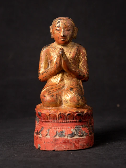 Antique wooden Burmese Monk statue from Burma, 18th century