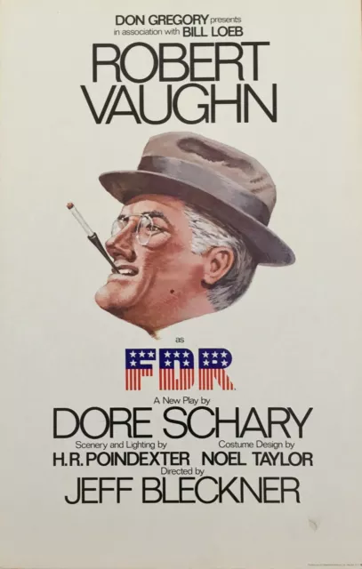 Fdr Original 1977 Broadway Window Card Robert Vaughn Dore Schary 22" X 14"