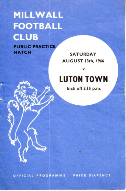 Millwall V Luton 13 August 1966 Division 2 Vgc