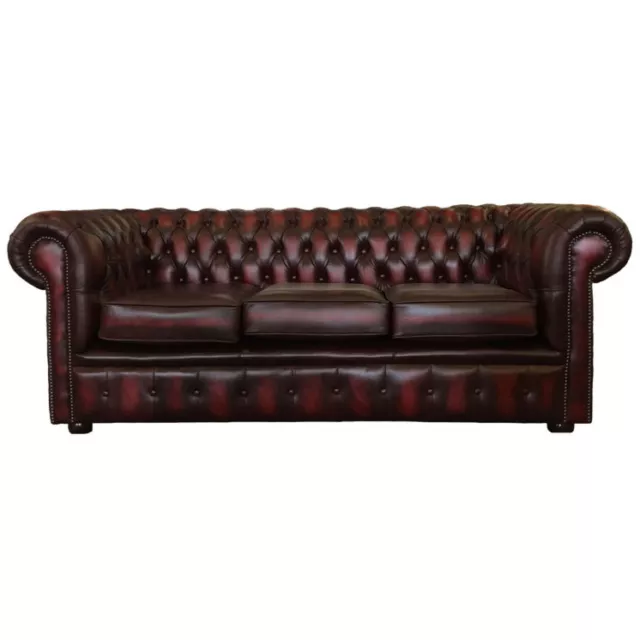 Divano Chesterfield 2 + 3 Posti in Vera Pelle Di Colore Rosso Antico 2