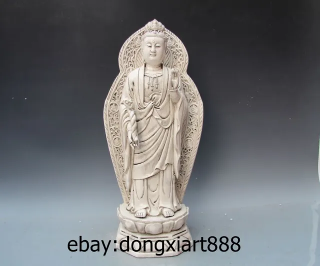 21" Chinese White Porcelain flammule Guanyin kwan-yin Bodhisattva Buddha Statue