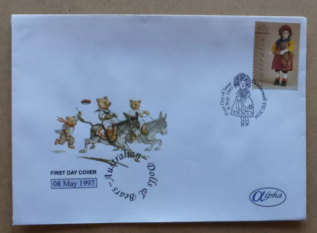 1997 Aplha Dolls & Bears Illustrated First Day Cover  .45C Doll & Bear