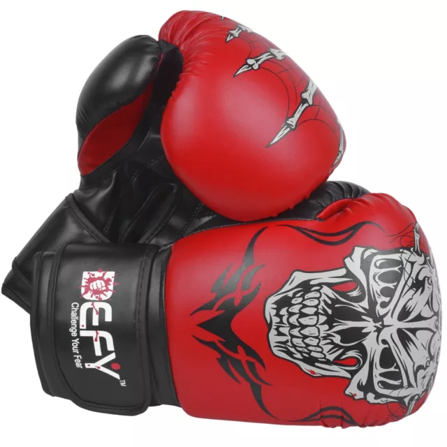 DEFY® Guantes de Boxeo Cuero Punch Entrenamiento Sparring MMA Lucha UFC Cráneo Rojo