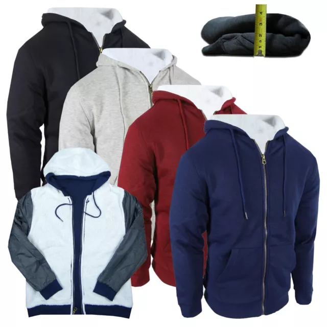 Mens Hoodie Fleece Soft Sherpa Lining Jacket Thick Warm SLIM FIT Pockets Zip Up