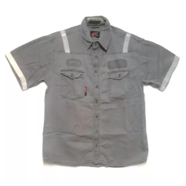 Red Wing Work Shirt Mens M SS Button Up 6 Oz Cotton Gray Pockets Reflective