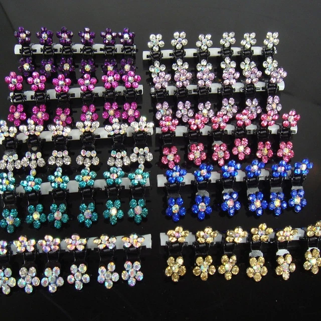 6/12 PCS Girls Sweet Rhinestone Crystal Flower Mini Hair Claws Clips Clamps Y1