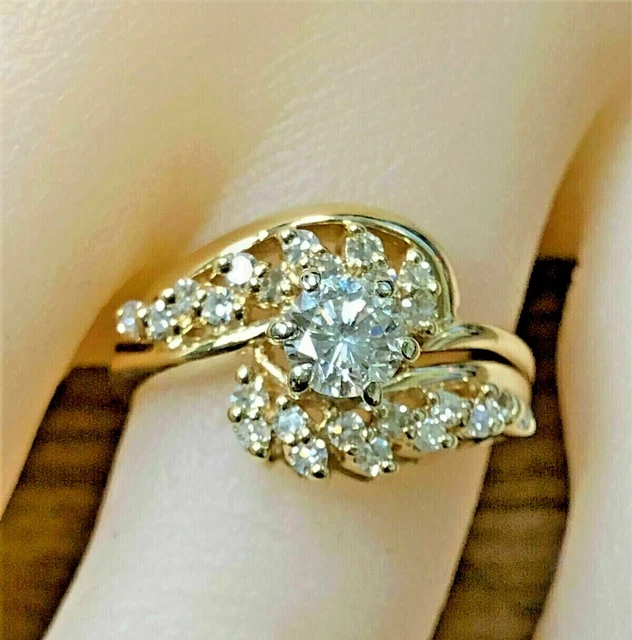1.7Ct Round Cut Moissanite Womens Cluster Engagement Ring 14K Yellow Gold Plated