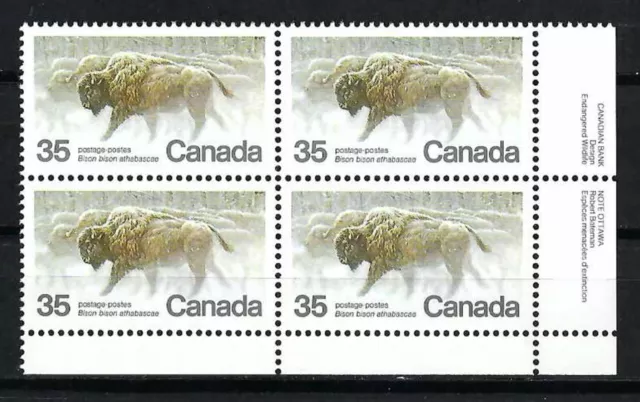 Canada - Scott 884 - Vfnh - Lr Plate Block - Endangered Wildlife - Wood Bison