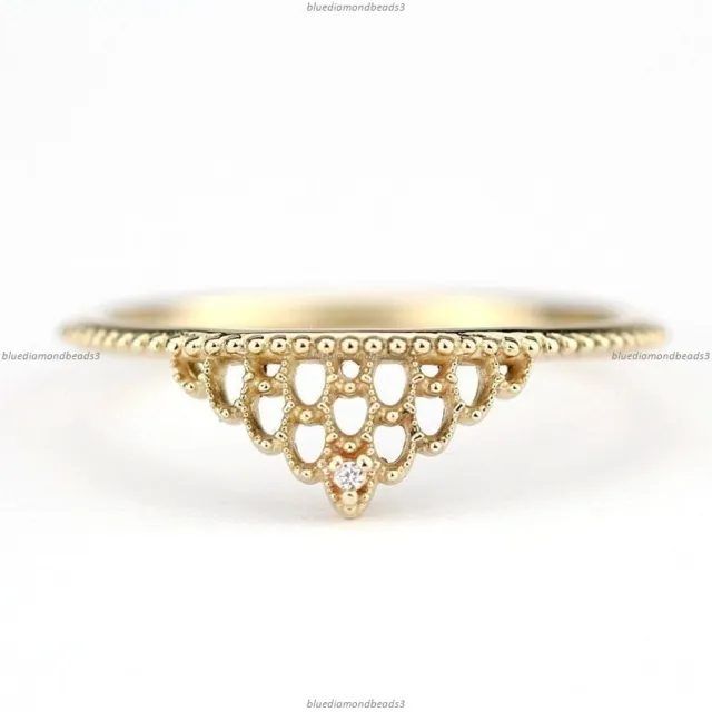 Filigree Art Deco Fine Anniversary Ring 14k Yellow Gold Natural Diamond