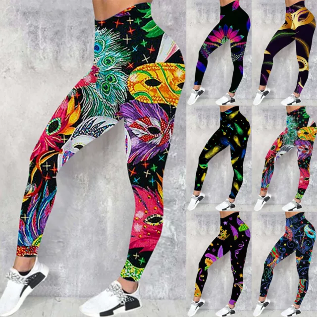 Women's Carnival Colorful Feather Print Casual Sports Yoga Pants Fashion