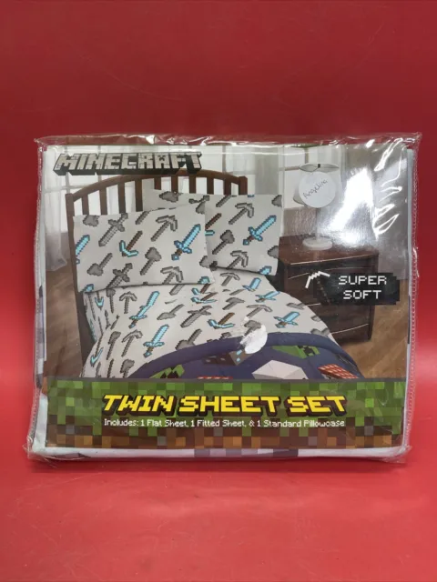 Mojang Minecraft Building Adventure Gaming White Bedding Twin Sheets