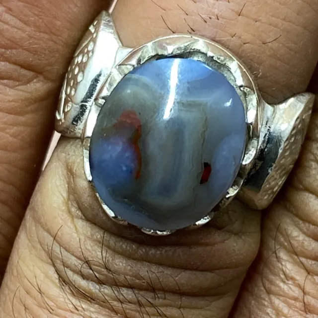 925 sterling Silver ring Natural yemen solomn agate aqeeq عقيق سليماني مصور