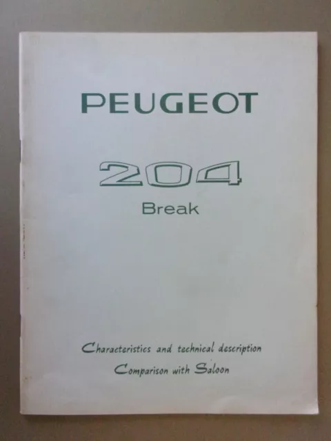 PEUGEOT 204 ESTATE orig 1965 1966 UK Mkt Technical Description Brochure