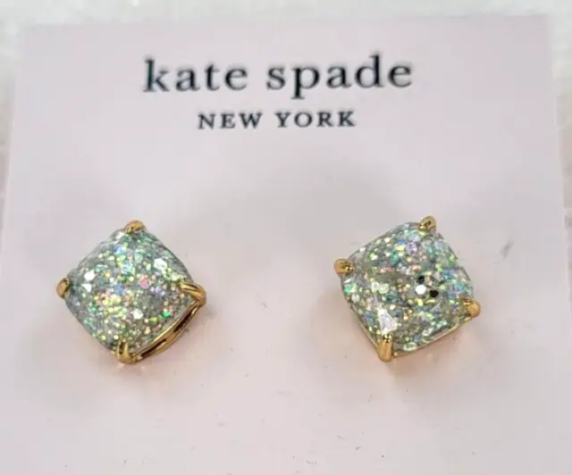 Kate Spade New York Small Square Studs Earrings Yellow Gold White Faux Fire Opal