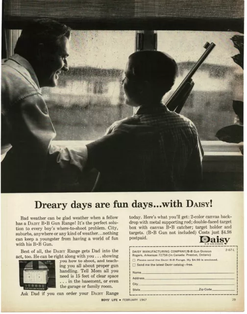 1967 DAISY BB Gun Range Vintage rainy day Father and son Vintage Print Ad