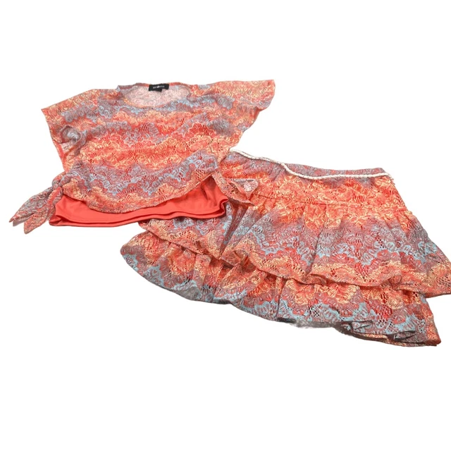 Amy Byer Girl's Sz Large 14 Skirt And Top Set Lined Ruffled Red Festive Preowned