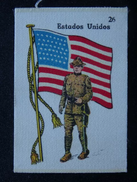 No26 ESTADOS UNIDOS USA Flag & Soldiers (Silk) La Favorita (Canary Islands) 1915