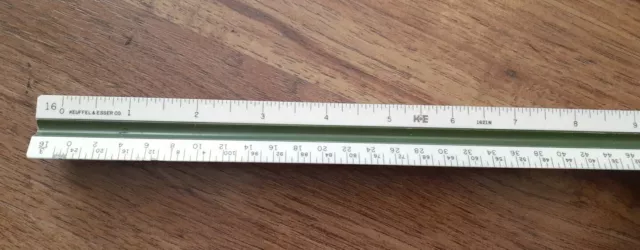 Vintage TRIANGULAR Engineer Scale wooden Ruler K & E 8893 Scale 10