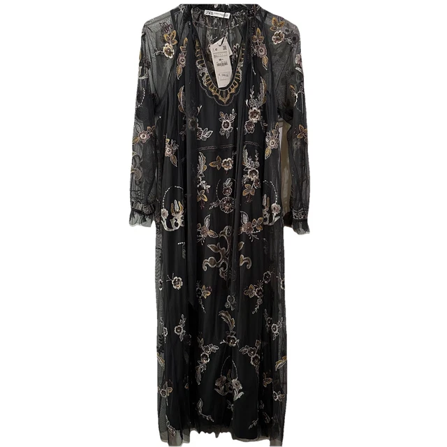 NEW ZARA EMBROIDERED Floral Mini Dress Tassel Rope Belt Long Sleeve Size L  $38.99 - PicClick