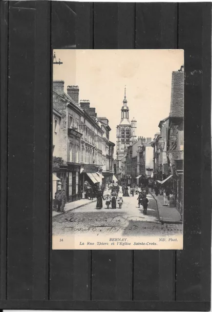 Bernay - 27 : Belle Cpa - Rue Thiers Et Eglise Sainte-Croix